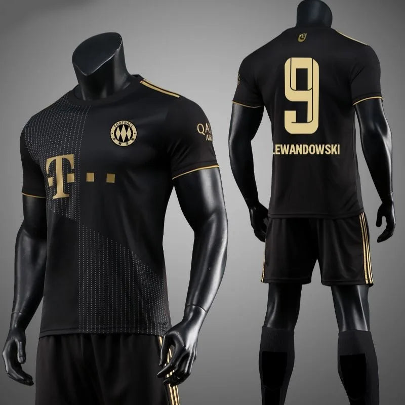2025 Summer Football Set Bayern Away Black Gold No. 25 Muller Game Training Suit Children's Custom Sports Breathable Jersey