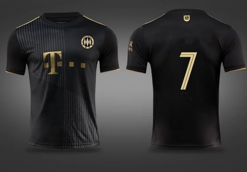 2025 Summer Football Set Bayern Away Black Gold No. 25 Muller Game Training Suit Children's Custom Sports Breathable Jersey