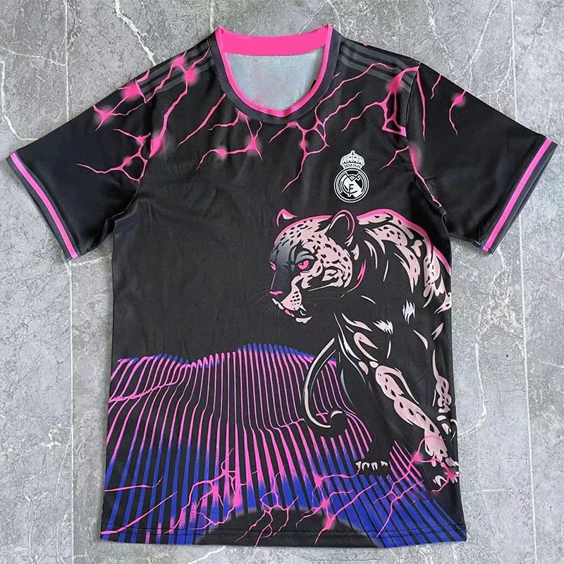 2025 New Real Madrid Football Training Uniform Black and Pink Adult and Children's Dual Size 100cm-160cm S-5XL