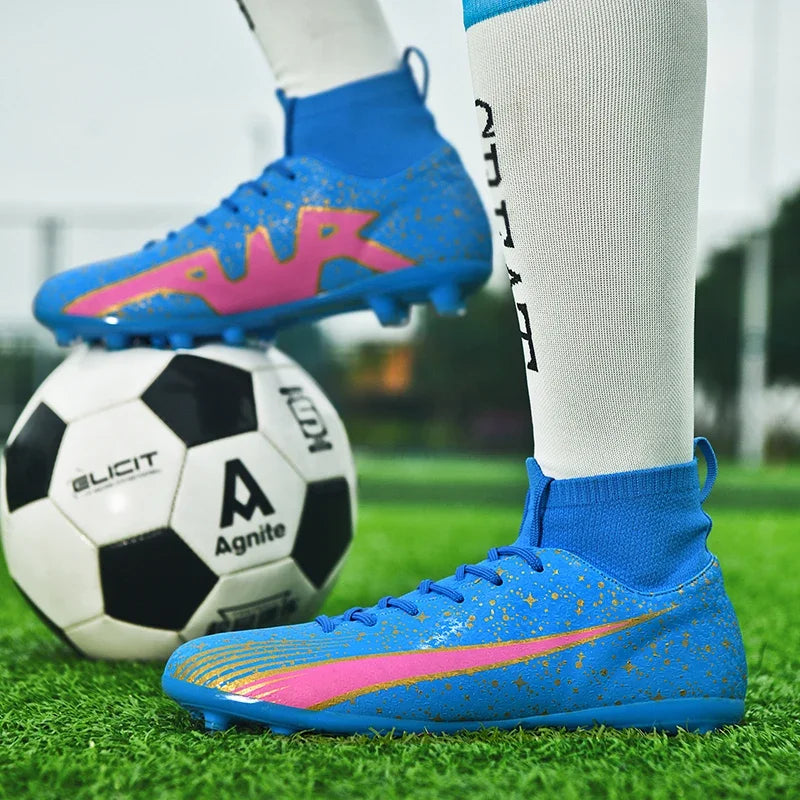 Man Soccer Shoes TF/FG High-Top Lightweight Breathable Football Boots Professional Outdoor Grass Sneakers EUR Size 35-47