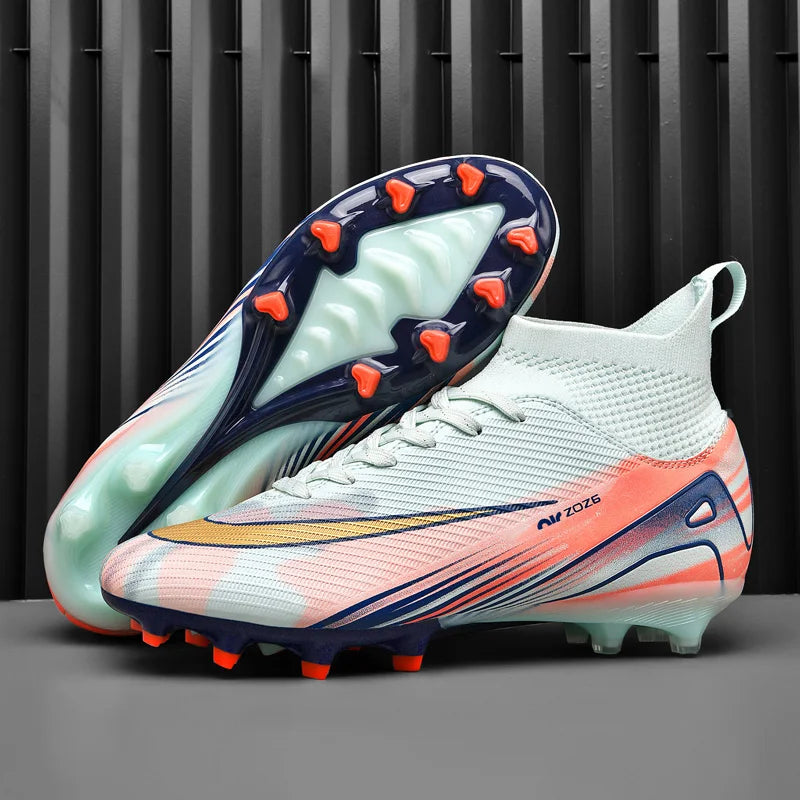 Gold Plated High Top Football Shoes Men Women Training Sports Shoes Breathable Anti Slip Cross Border Large Size Football Boots