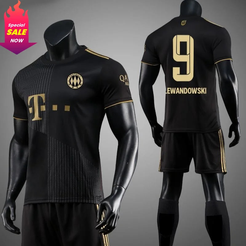 2025 Summer Football Set Bayern Away Black Gold No. 25 Muller Game Training Suit Children's Custom Sports Breathable Jersey