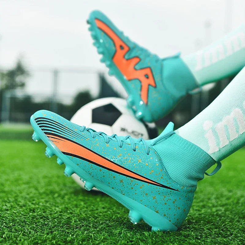 Man Soccer Shoes TF/FG High-Top Lightweight Breathable Football Boots Professional Outdoor Grass Sneakers EUR Size 35-47