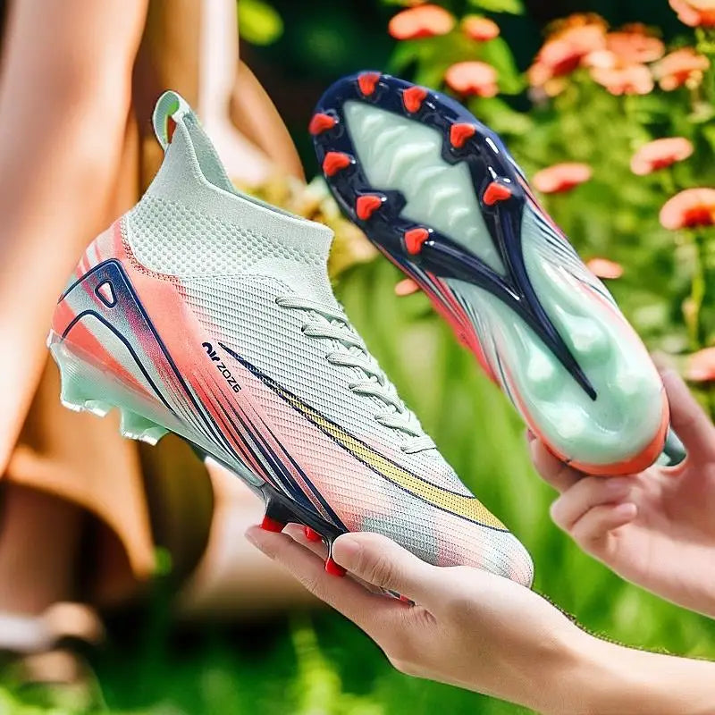 Gold Plated High Top Football Shoes Men Women Training Sports Shoes Breathable Anti Slip Cross Border Large Size Football Boots