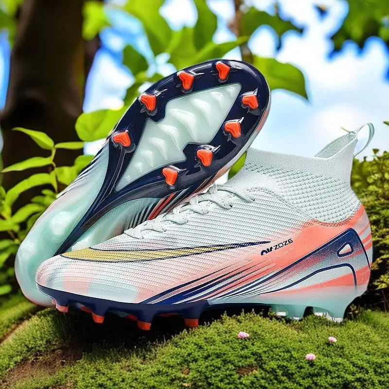 Gold Plated High Top Football Shoes Men Women Training Sports Shoes Breathable Anti Slip Cross Border Large Size Football Boots