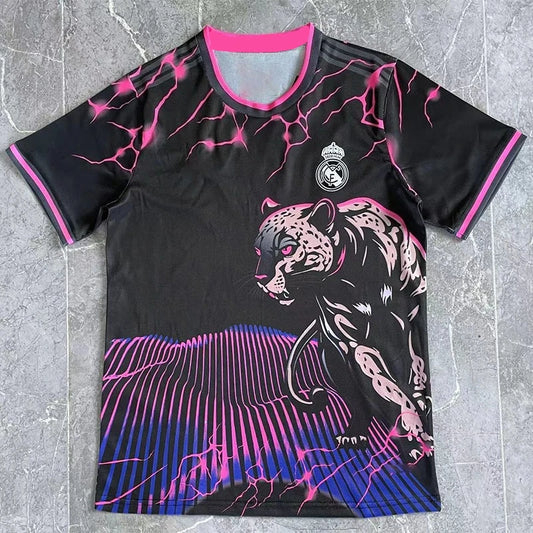 2025 New Real Madrid Football Training Uniform Black and Pink Adult and Children's Dual Size 100cm-160cm S-5XL