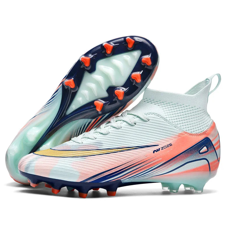 Gold Plated High Top Football Shoes Men Women Training Sports Shoes Breathable Anti Slip Cross Border Large Size Football Boots