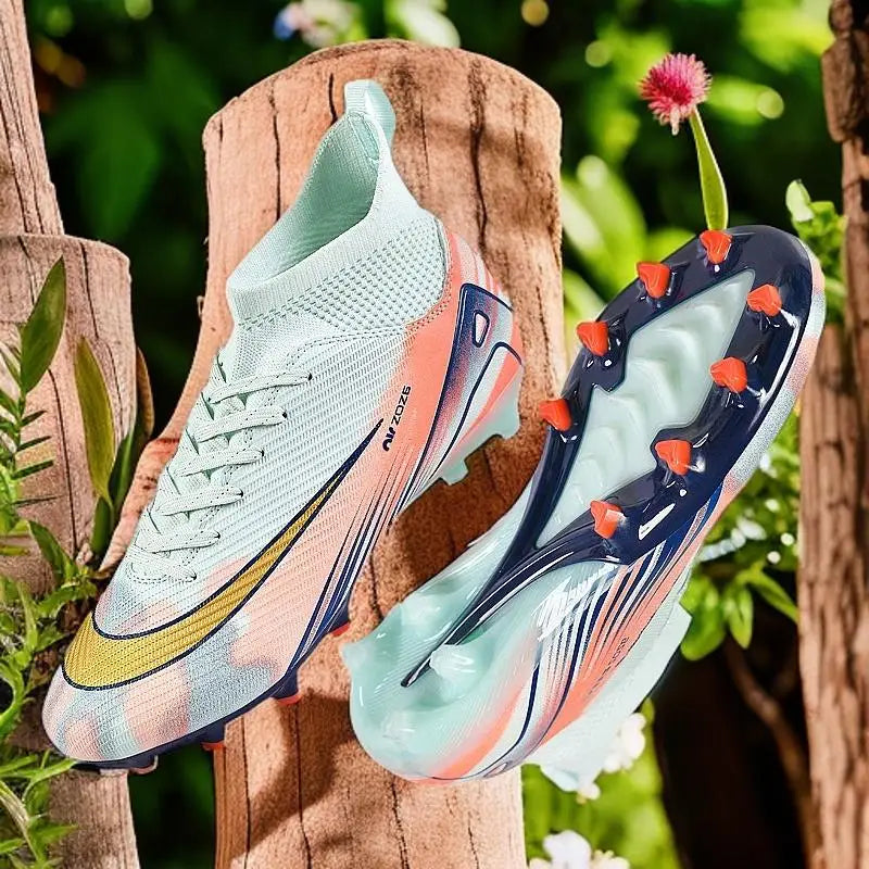 Gold Plated High Top Football Shoes Men Women Training Sports Shoes Breathable Anti Slip Cross Border Large Size Football Boots